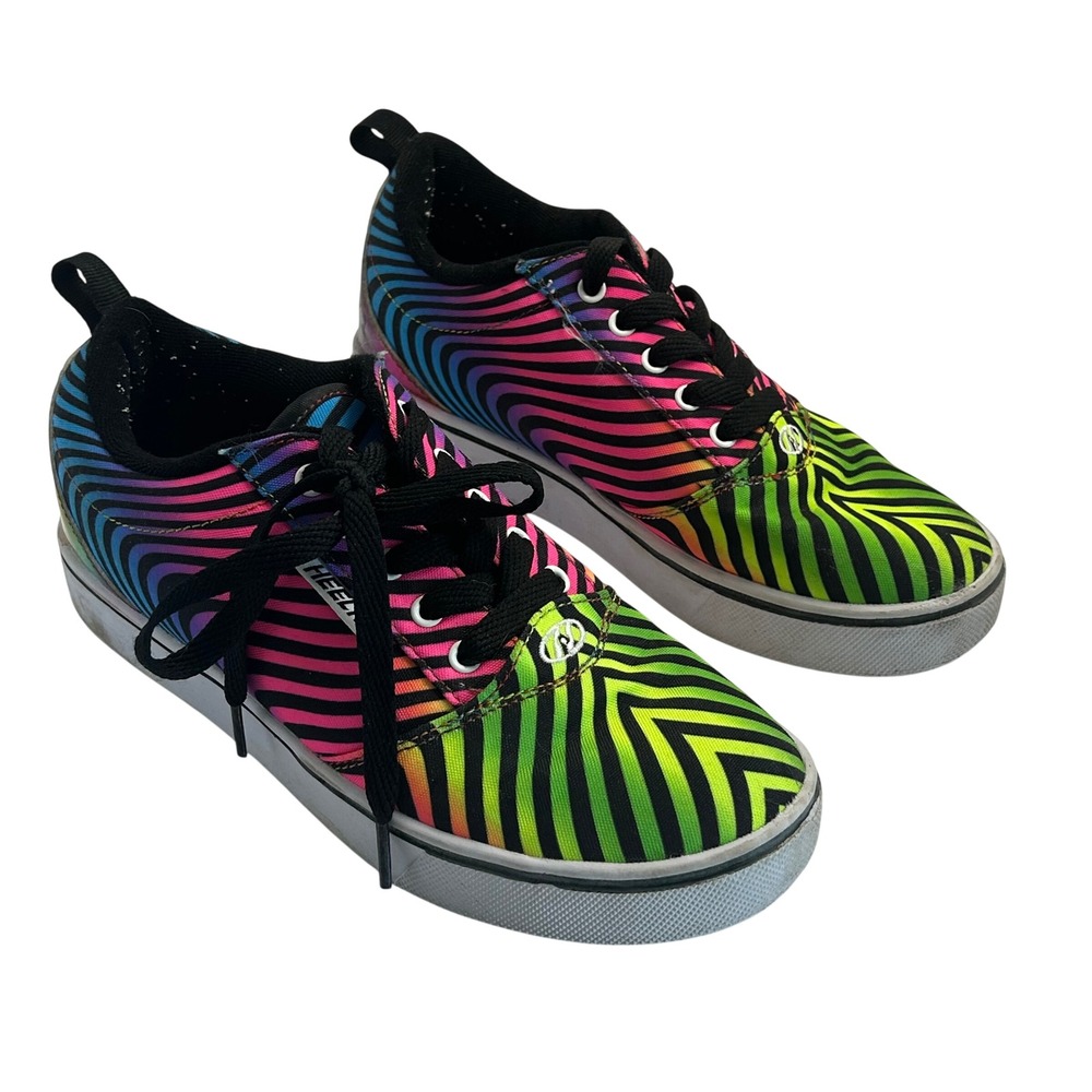 Heelys Neon Rainbow Swirl Roller Shoes Womens‎ 7 Youth 6 Striped Skate Sneakers